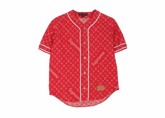 Supreme x Louis Vuitton Jacquard Denim Baseball Jersey Red
