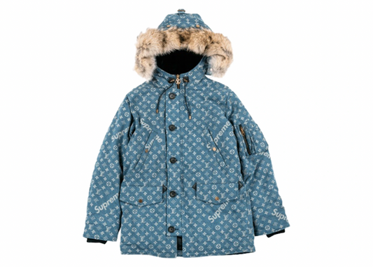 Supreme Louis Vuitton Jacquard Denim N-3B Parka Blue