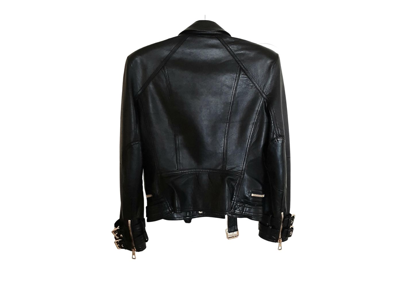 Balmain H&M Biker Leather Jacket Gold Black