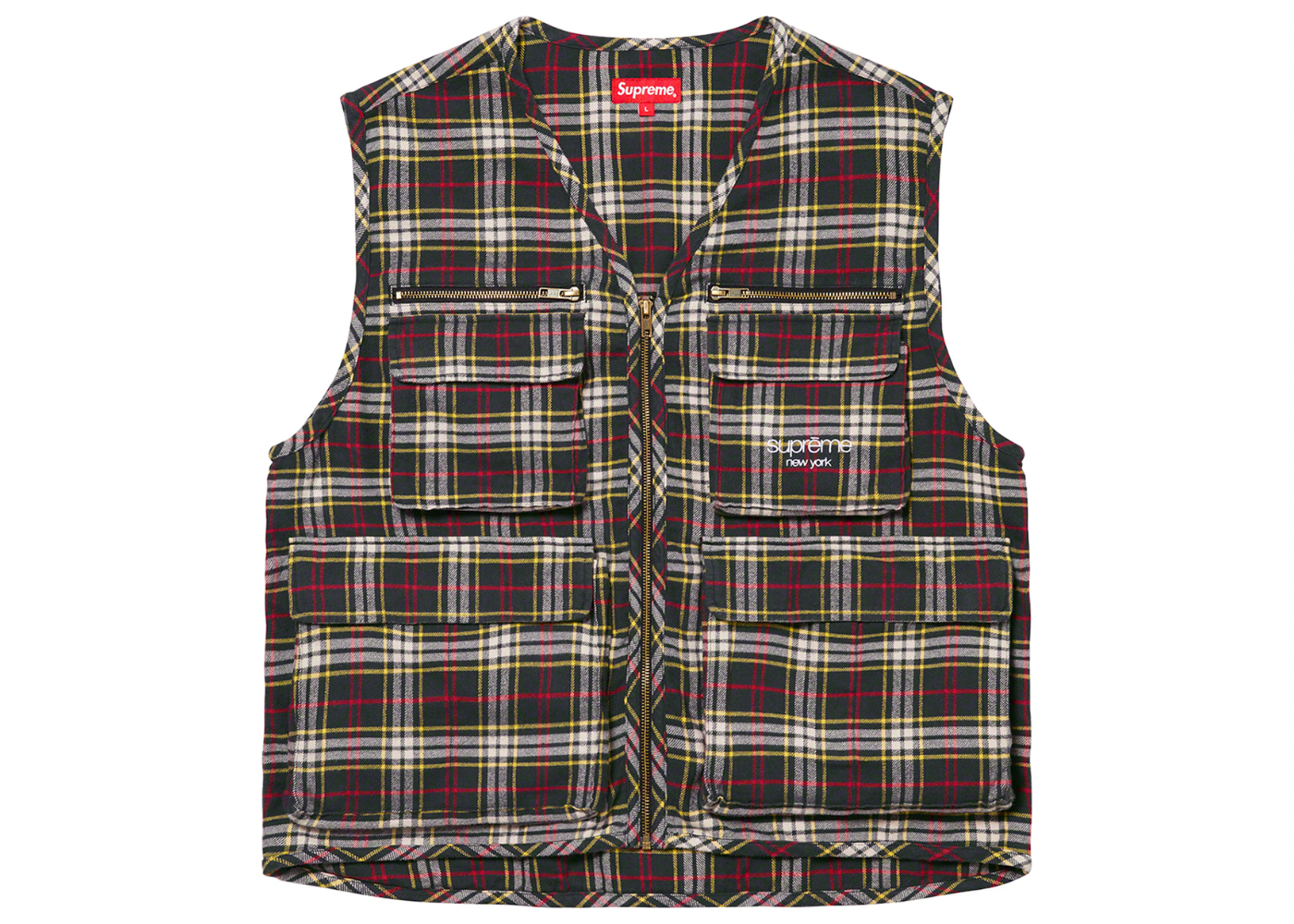 Supreme Tartan Flannel Cargo Vest Black