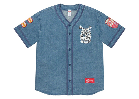 Supreme Patches Denim Baseball Jersey Denim