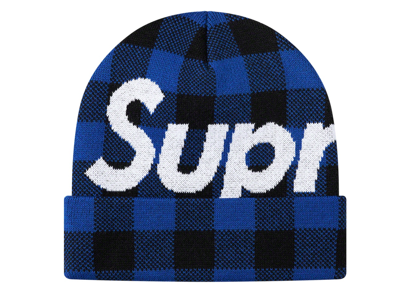 Supreme Big Logo Beanie FW20 Blue Plaid #