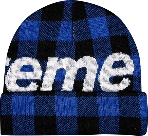 Supreme Big Logo Beanie FW20 Blue Plaid #