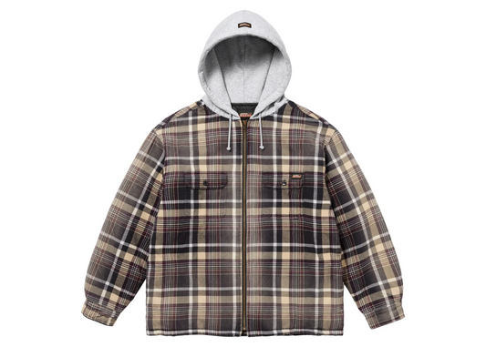 Supreme Dickies Plaid Hooded Zip Up Shirt Black