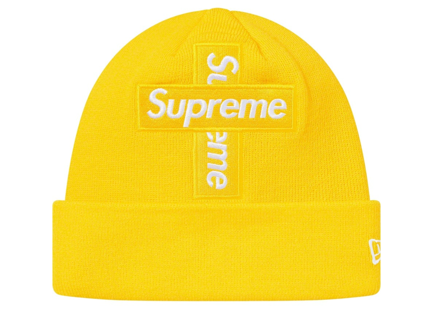 Supreme New Era Cross Box Logo Beanie Lemon #