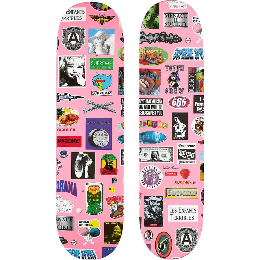 Supreme Stickers Skateboard Deck Pink