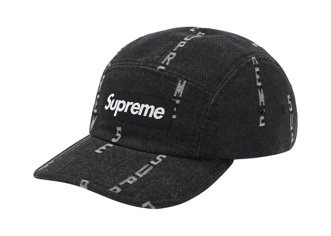 Supreme Logo Stripe Jacquard Denim Camp Cap Black