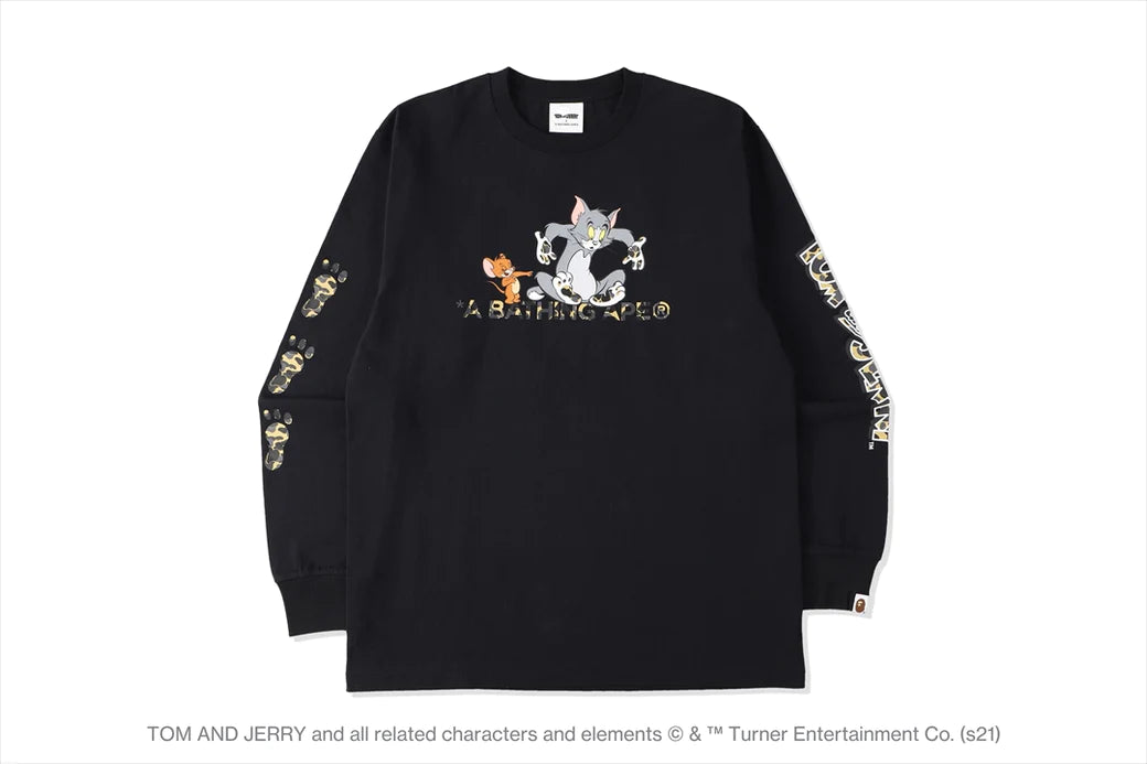 BAPE x Tom and Jerry Footprints Madison Avenue L/S Tee Black