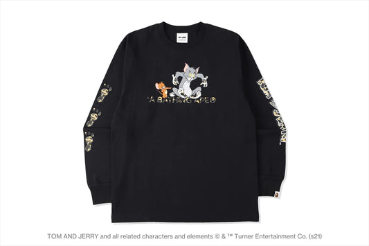BAPE x Tom and Jerry Footprints Madison Avenue L/S Tee Black