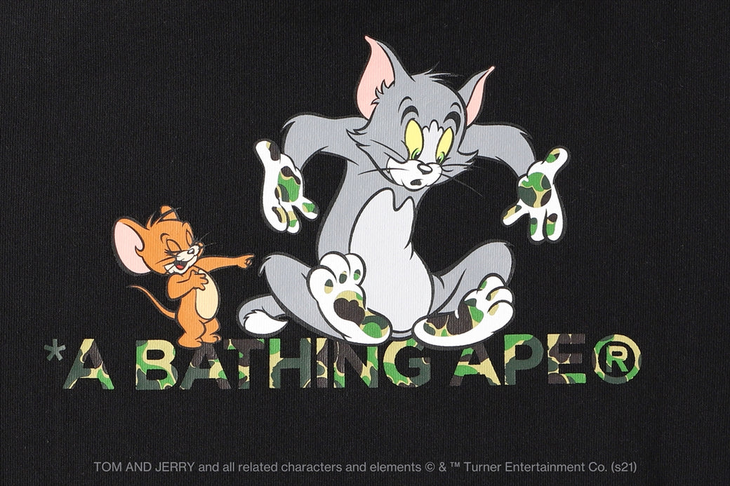 BAPE x Tom and Jerry Footprints Pullover Hoodie Black