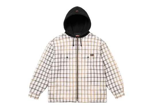 Supreme Dickies Plaid Hooded Zip Up Shirt White
