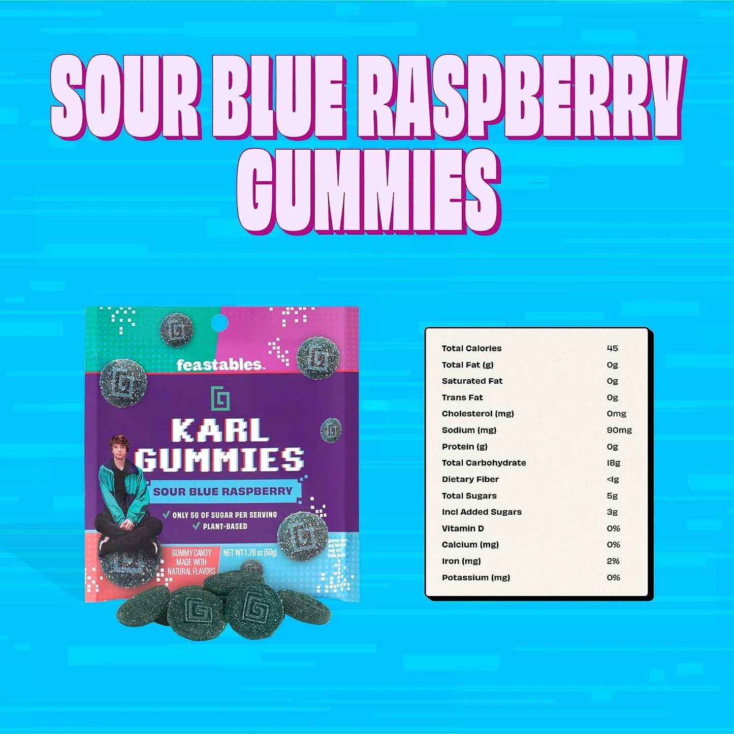 Feastables Karl Gummies Sour Blue Raspberry, 100g