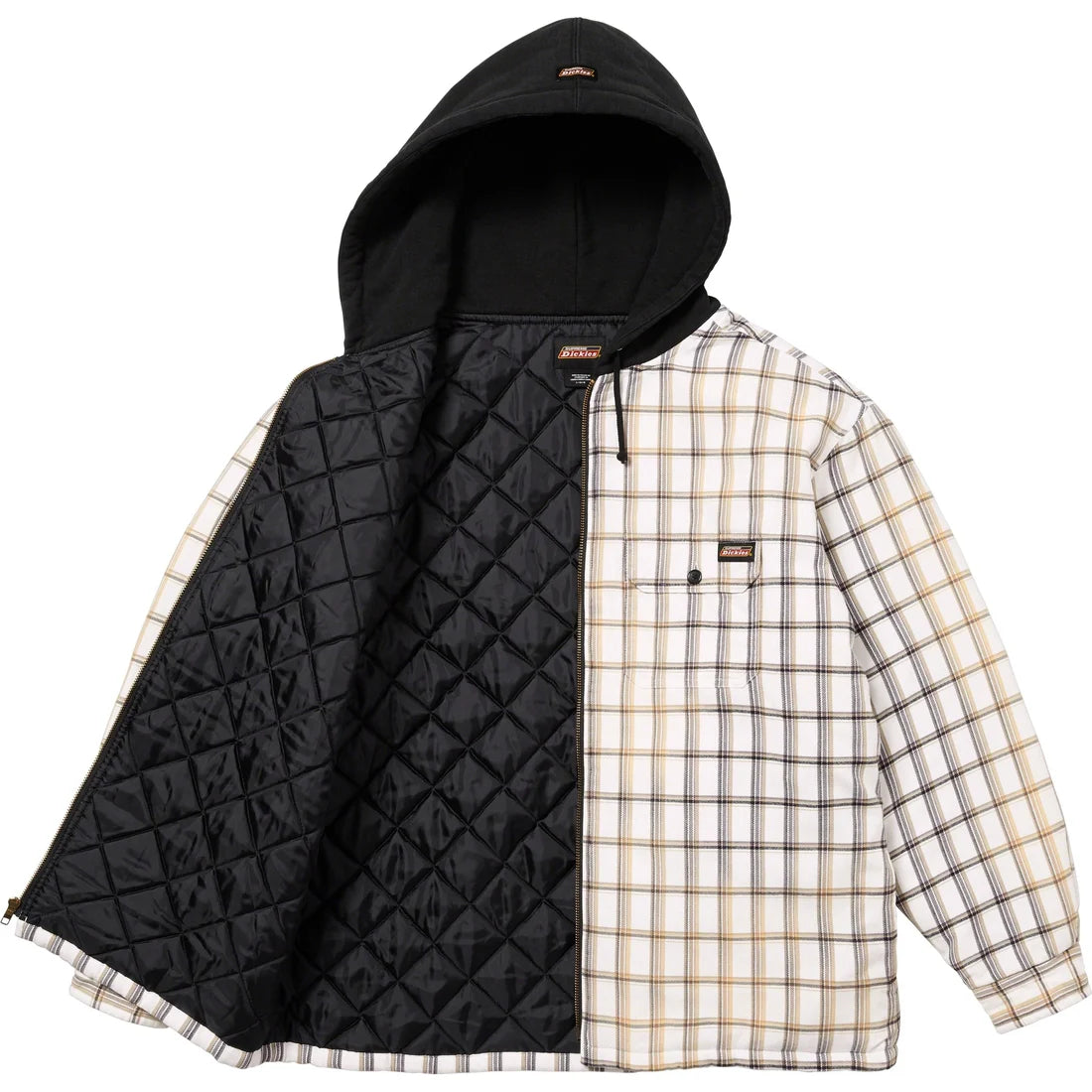 Supreme Dickies Plaid Hooded Zip Up Shirt White