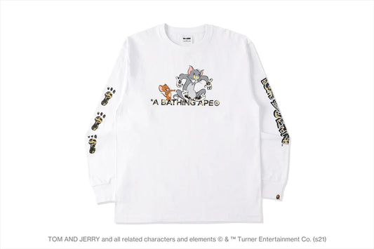 BAPE x Tom and Jerry Footprints Madison Avenue L/S Tee White