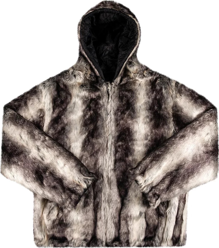 Supreme Faux Fur Reversible Hooded Jacket Black