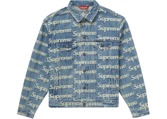 Supreme Frayed Logos Denim Trucker Jacket Blue