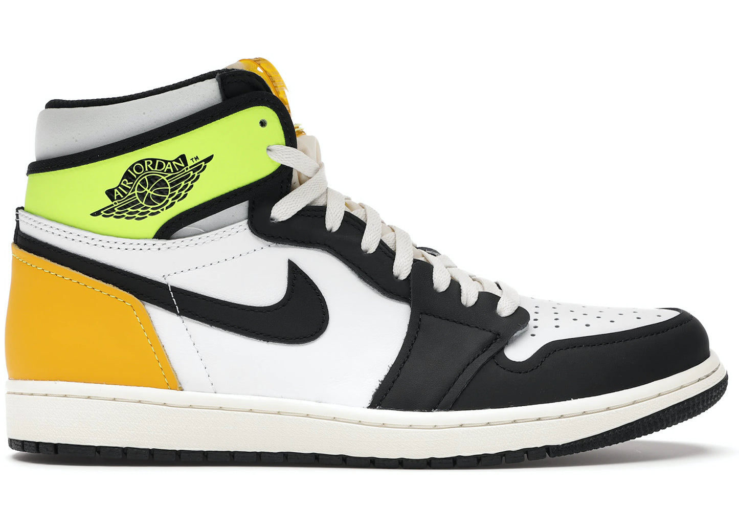 Jordan 1 Retro High White Black Volt University Gold @