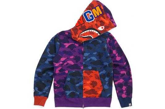 BAPE Ultimate Crazy Color Camo Shark Hoodie Red/Blue/Purple