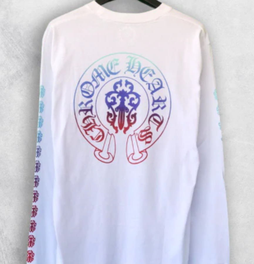 CHROME HEARTS GRADIENT LOGO L/S TEE WHITE BLUE