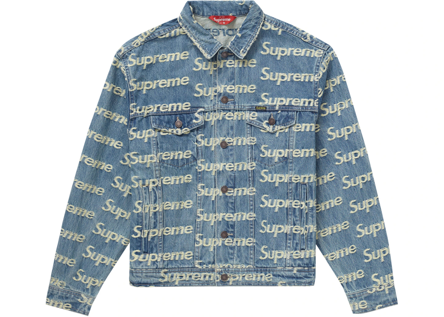 Supreme Frayed Logos Denim Trucker Jacket Blue