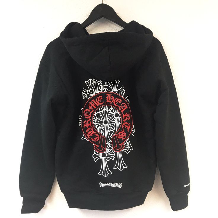 Chrome Hearts Cross and Scroll Logo Red Horseshoe Hooded Zip Up