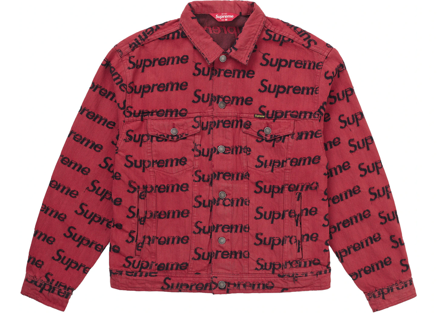 Supreme Frayed Logos Denim Trucker Jacket Red