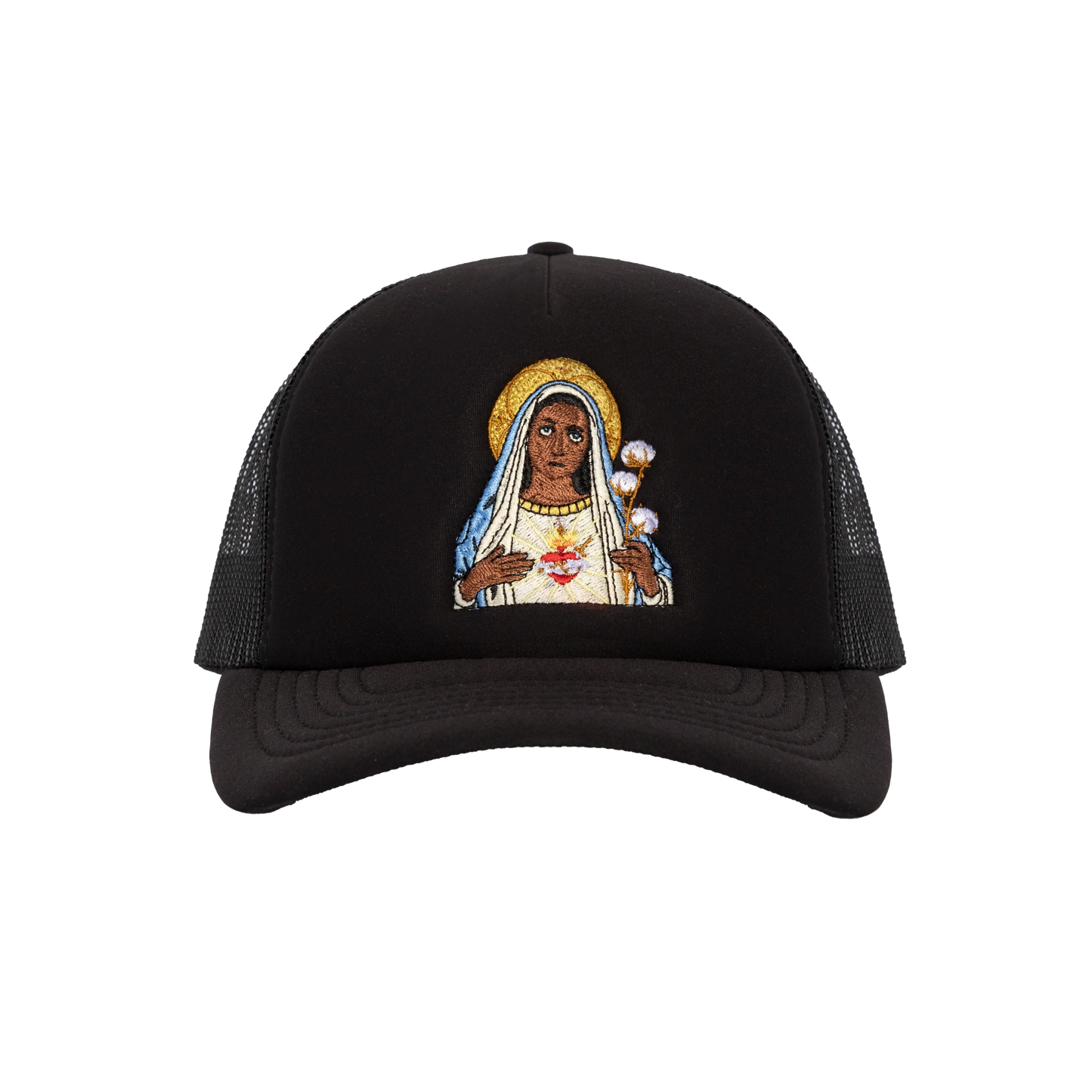 DENIM TEARS BLACK MADONNA TRUCKER HAT BLACK