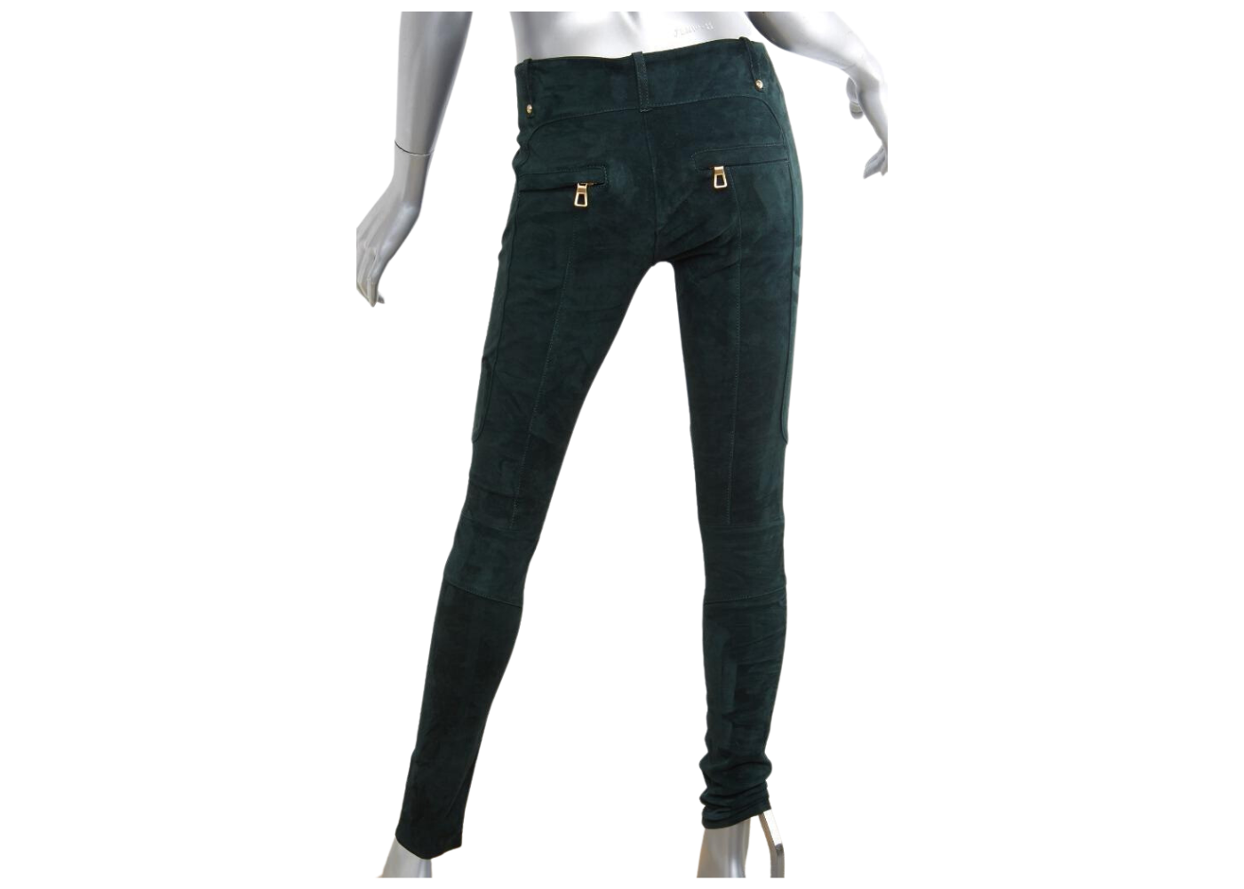 BALMAIN H&M Womens Dark-Green Suede Biker Skinny Pants