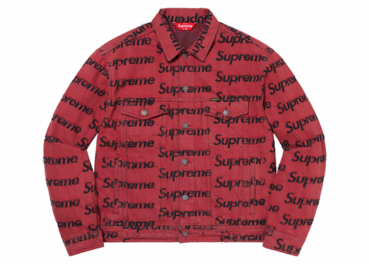 Supreme Frayed Logos Denim Trucker Jacket Red