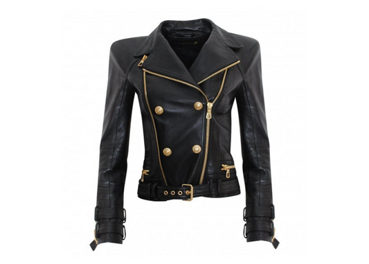 Balmain H&M Biker Leather Jacket Gold Black