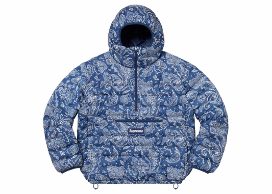 Supreme Micro Down Half Zip Hooded Pullover FW22 Blue Paisley #