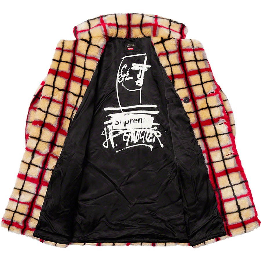 Supreme Jean Paul Gaultier Double Breasted Plaid Faux Fur Coat OffWhite