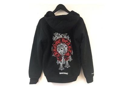 Chrome Hearts Cross and Scroll Logo Red Horseshoe Hooded Zip Up