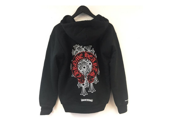 Chrome Hearts Cross and Scroll Logo Red Horseshoe Hooded Zip Chrome Hearts Cross and Scroll Logo Red Horseshoe Hooded Zip