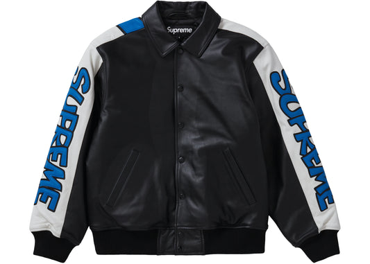 Supreme Smurfs Leather Varsity Jacket Black